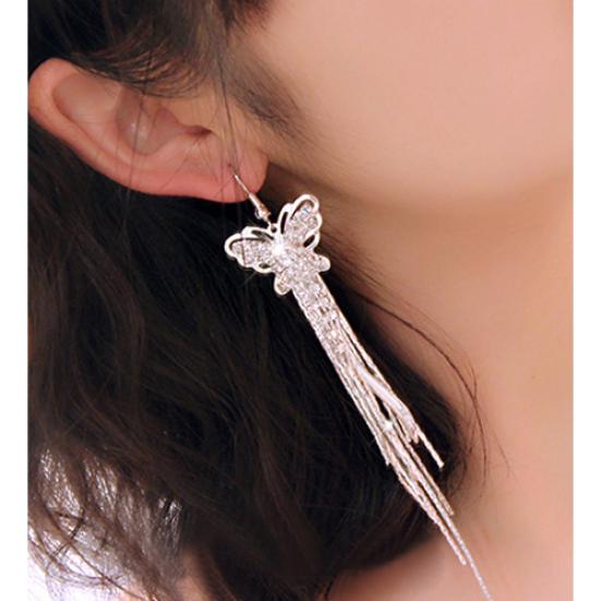 Женские линейные серьги с длинными кисточками и стразами, бабочкой, полумесяцем и луной