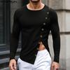 Summer Men's Round Neck Long Sleeve Buttons Design Irregular T-shirts Tops