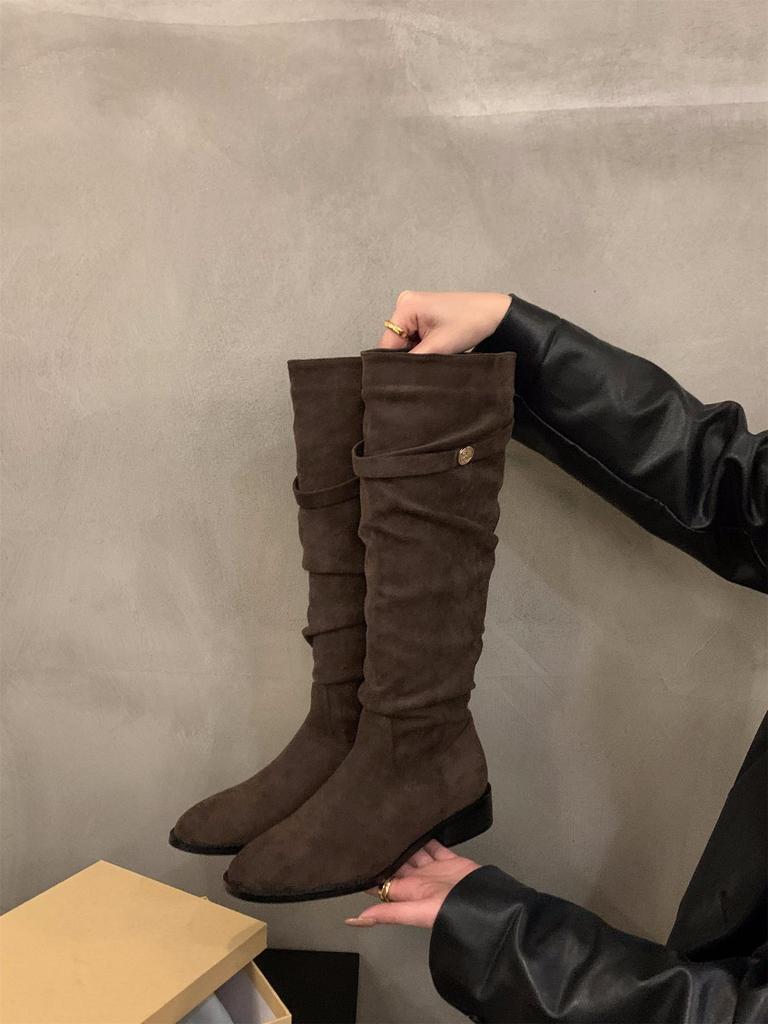 Женские ботинки на толстом каблуке с острым носком, высокие ботинки-чулки, новая коллекция осень-зима 2025, ботинки средней высоты, рыцарские сапоги