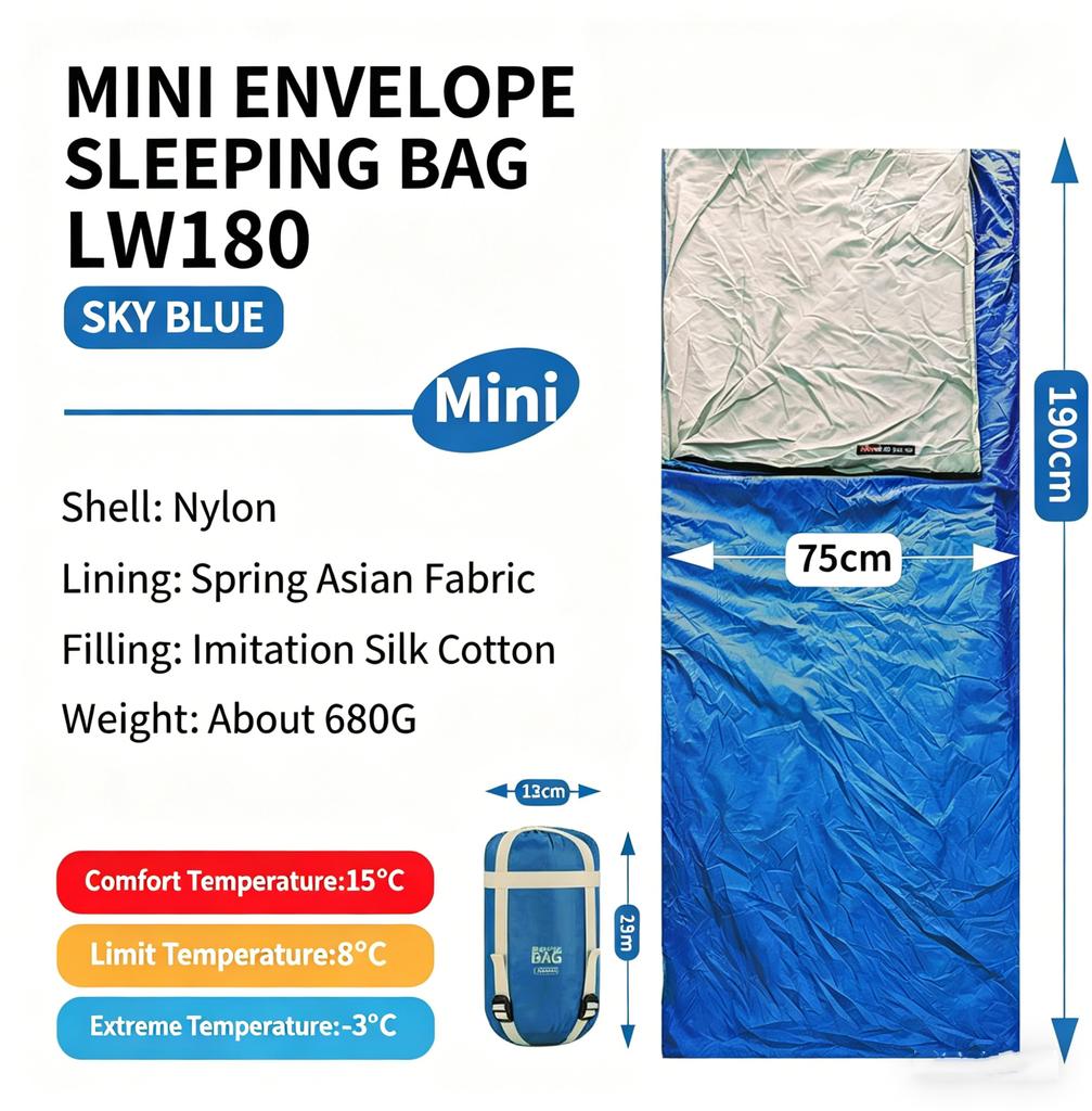Custom Logo Ultralight Portable Mini Summer Envelope Nylon Down Cotton Machine Washable Outdoor Camping Sleeping Bag