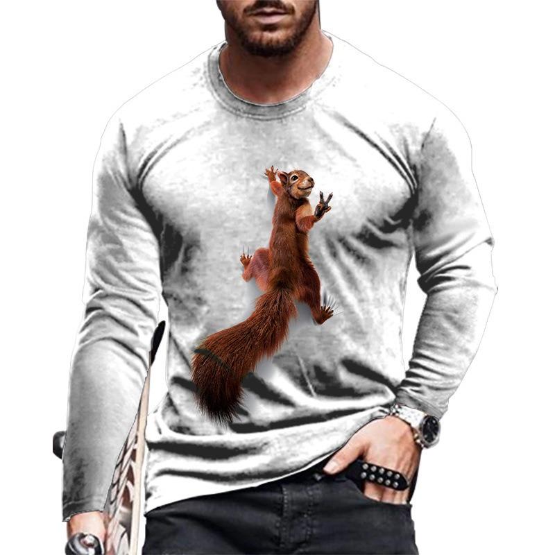 Men's Spring and Autumn Long Sleeve T-shirt Men's Loose Round Neck Hoodie 3D Printed Printed Long Sleeve Top