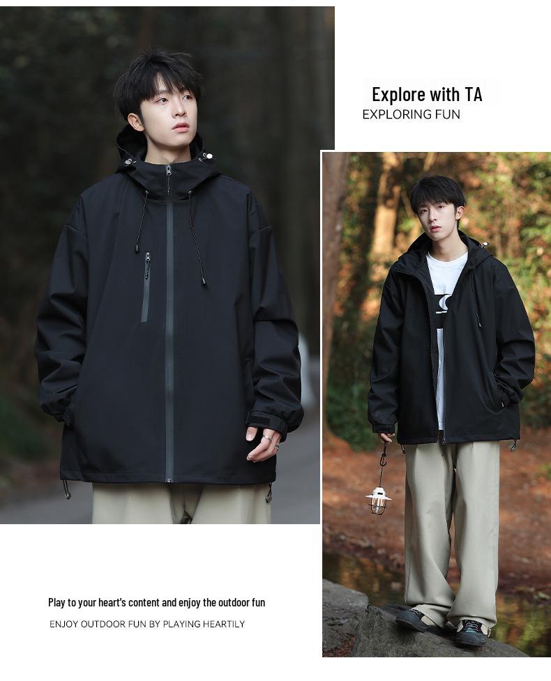 2024 Unisex Windproof Outdoor Shell Jacket with Removable Hood for Spring/Autumn