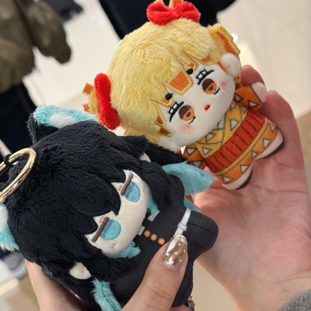 Cute Demon Slayer Mini Cotton Plush Doll Hanamichi Zenitsu Tanjiro Inosuke Kimono Chibi Figure Backpack Pendant Collectible Toy Gift for Anime Fans