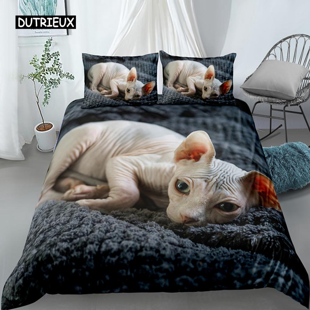 Пододеяльник с изображением канадского сфинкса и кошки King Queen Lovely Pet Kitty, комплект постельного белья для детей, подростков и взрослых, с милым животным, мягкий полиэстеровый пододеяльник