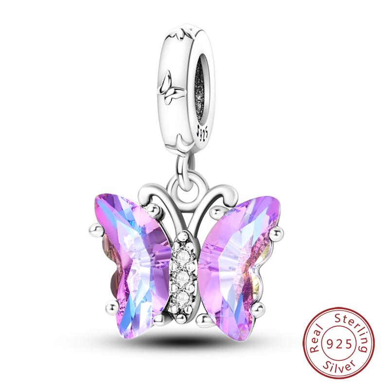 Springtime 925 Silver Sparkling Zircon Colorful Butterfly Charms Beads Fit Qikaola Bracelets DIY Birthday Jewelry Gifts