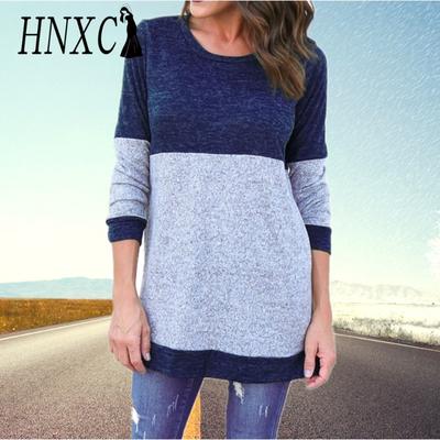 HNXC Женская мода Повседневная Осень Зима Цветные Блоки Принт Длинные Рукава О-Образный Вырез Блузки и Рубашки