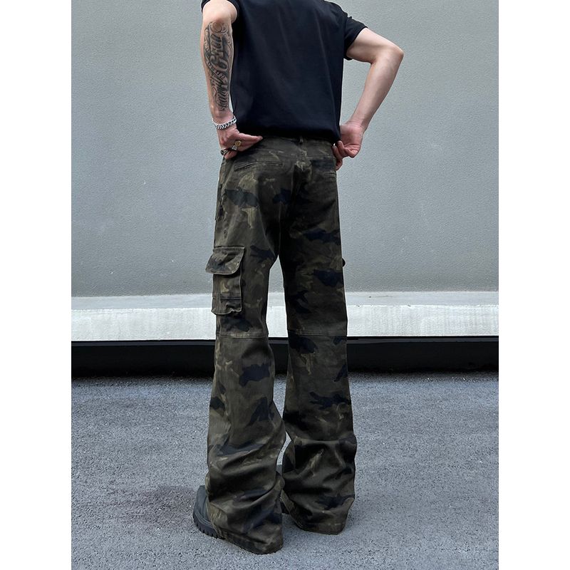 Blaexit American High Street Vibe Scimitar Camouflage Pants Slightly Flared Cargo Pants Men's Straight Slim Casual Long Pants