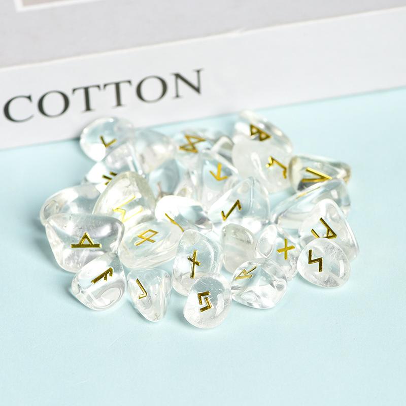100% Natural Hot Selling Metal Sticker Germanic Rune Letter Natural Crystal Oval Plate Rune 24+1 Set