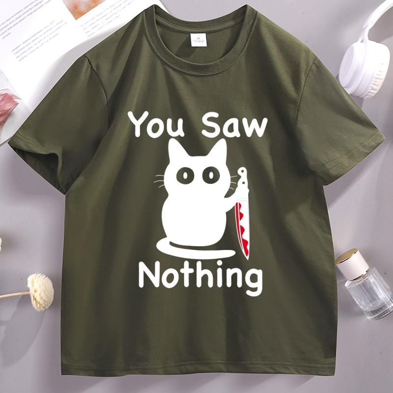 You Saw Nothing T Shirt Spooky Cat Halloween Tshirt Funny Graphic Tees Cotton Short Sleeve Round Neck Printed Graphic Tees