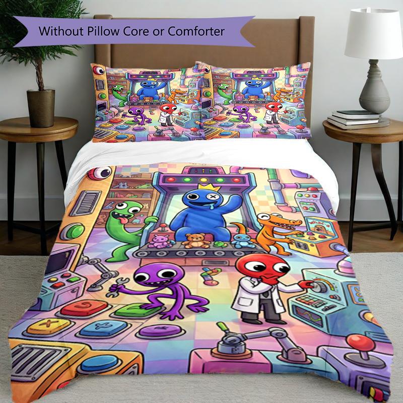 3pcs Duvet Cover Set (1*Duvet Cover + 2*Pillowcase, Without Core), Game Rainbow Friends Print Bedding Set, Bedroom Decor, All‑Season, Birthday Gift