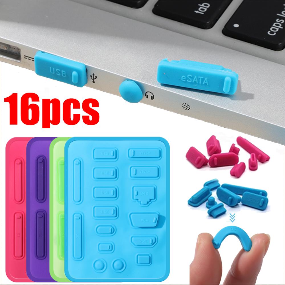16 шт. Силиконовые заглушки от пыли для портов данных USB-защита Комплект Универсальные USB-заглушки от пыли для ноутбука ПК Компьютерный интерфейс Водонепроницаемая крышка