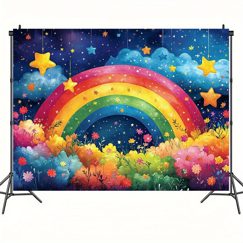 2D plane, 1 piece of rainbow and flower background fabric, suitable for spring, birthday, wedding, graduation, entrance, room