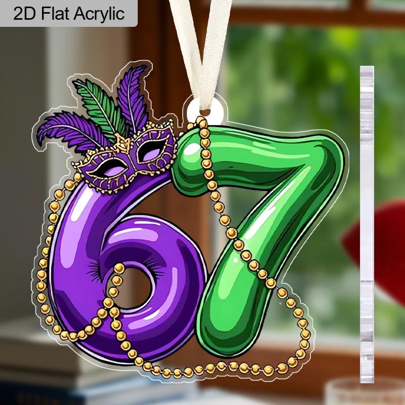 Mardi Gras Number 67 Acrylic Ornament, Festive Hanging Decor for Mardi Gras Celebrations, Party Favors, Home Wall Decor,Carnival Themed Event Supplies