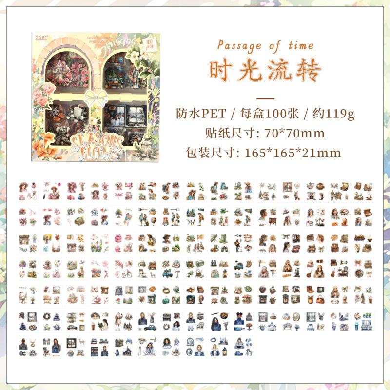 100Pcs Vintage Stickers Box Set Retro Aesthetic Stickers for DIY Scrapbooking Journal Planner Craft Stationery Gift Box