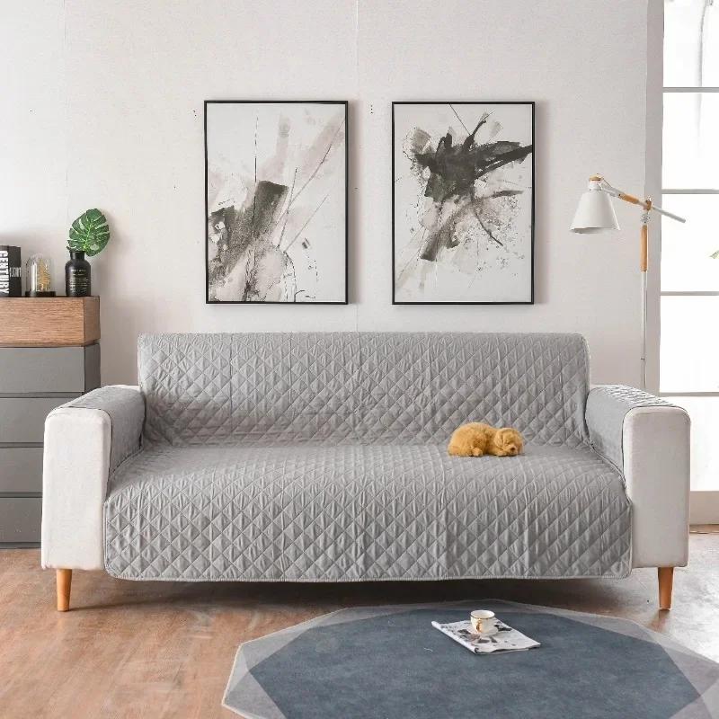 1/2/3 Seater Pets Kids Sofa Cover Mat Anti Cat Scratches Armchair Cover Non-Slip Anti-Dust Plaid Sofa Slipcovers Protector