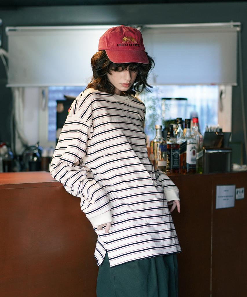 PUNCHLINE Roy Stripe Long Sleeve T-Shirt Cream Ivory Nslt9192