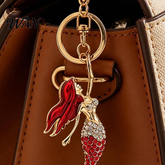 Versatile Keychain Accessory Pendant Sparkling Rhinestones Inlaid Mermaid Design Key Holder Festival Souvenir Gift with Lobster Clasp Lightweight