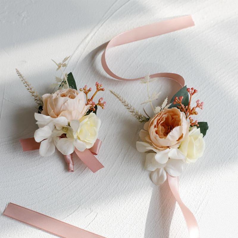 4 шт. искусственные цветы на запястье подружки невесты пионы бутоньерка корсаж на запястье искусственные пионы цветы на запястье для невесты выпускной свадьба