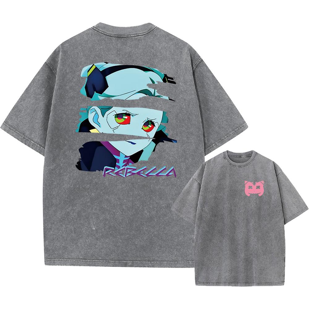 Футболки в стиле аниме Cyberpunk Acid, повседневные винтажные стираные футболки с коротким рукавом, манга, готика, уличные топы, унисекс, лето