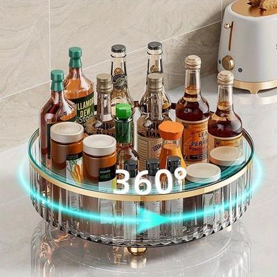 Вращающийся на 360° ящик для хранения, органайзер для косметики в гостиной, прозрачный поднос, кухонная полка для хранения специй и продуктов