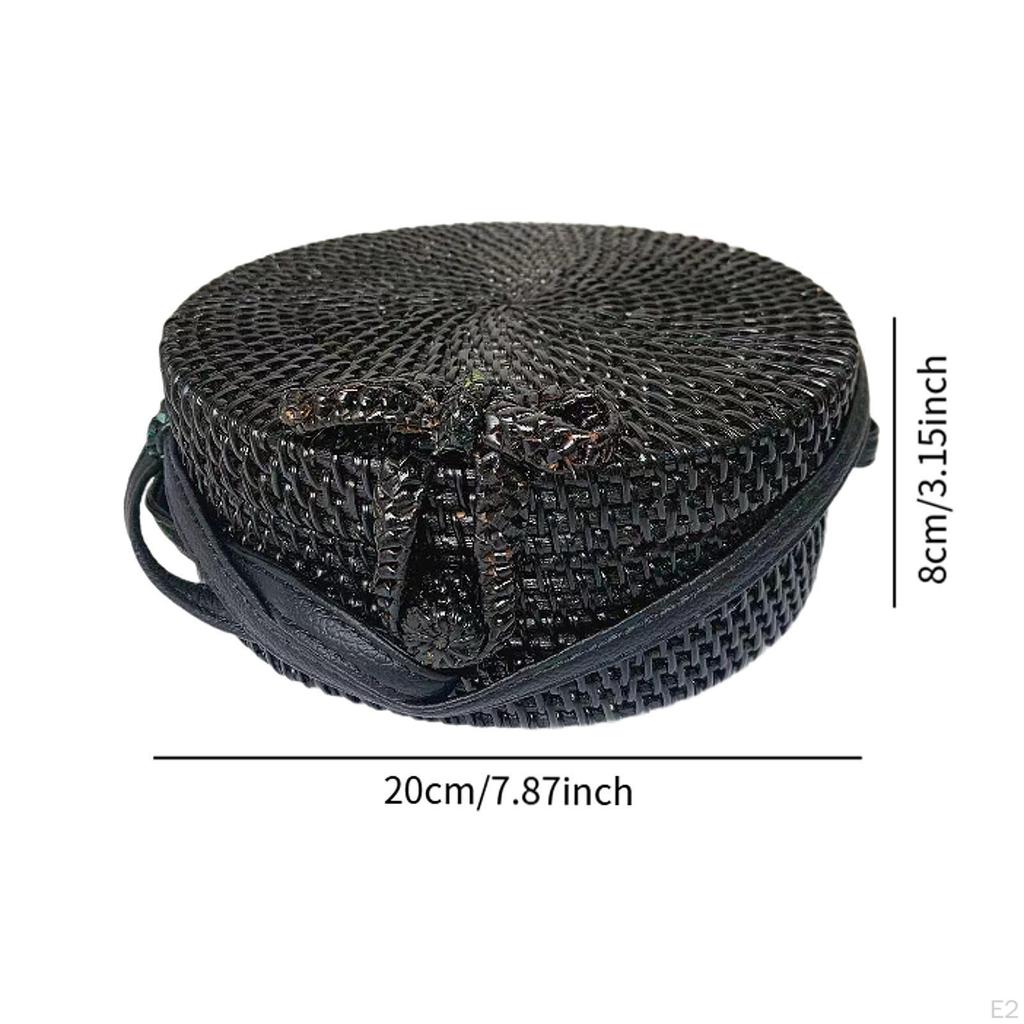 Round Rattan Bag Lightweight Woven Handbag for Women Shoulder Vacation