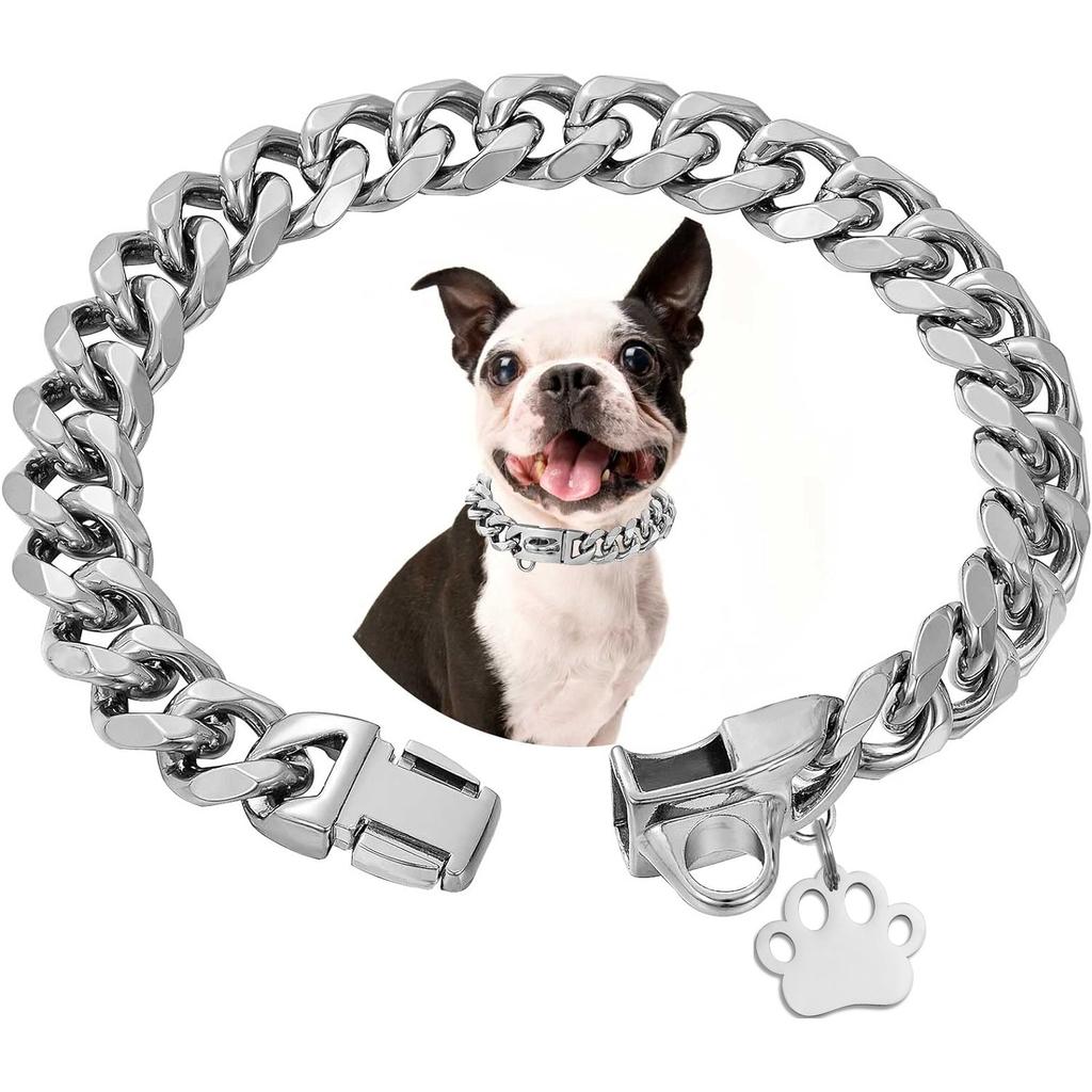 Сверхпрочный ошейник-цепочка для собак с подвеской в виде собачьей лапы, ширина 15 мм, металлический ошейник-цепочка кубинского плетения из нержавеющей стали для маленьких и средних собак