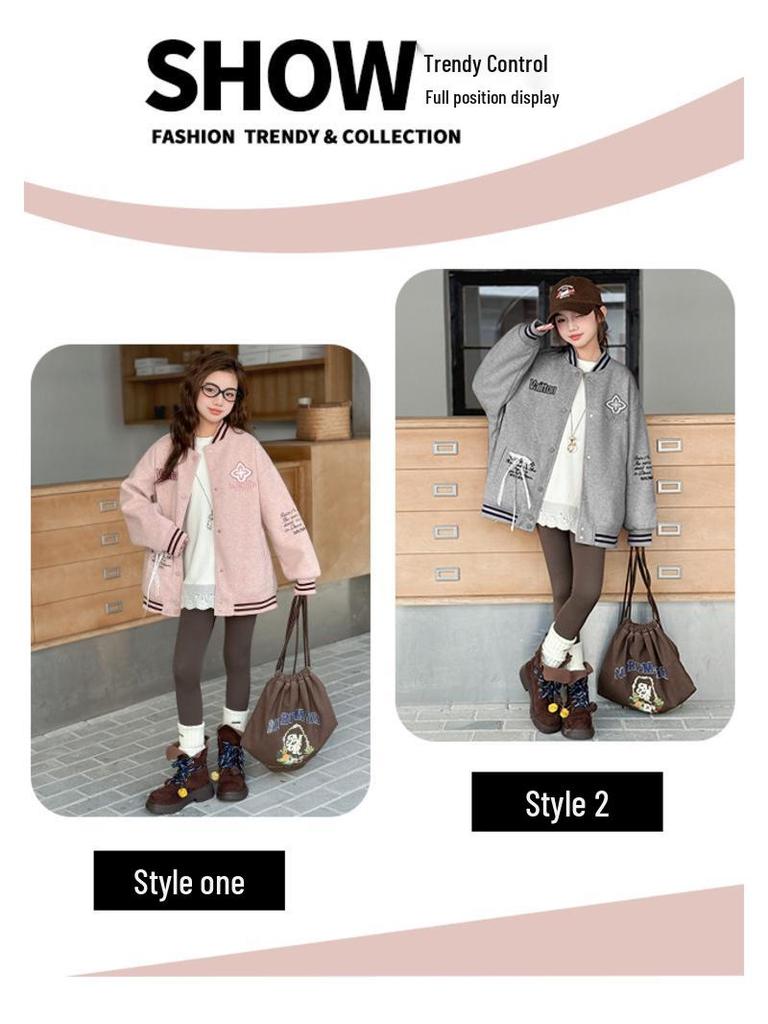 2025 Girls' Pink Long Sleeve Stylish Autumn Jacket