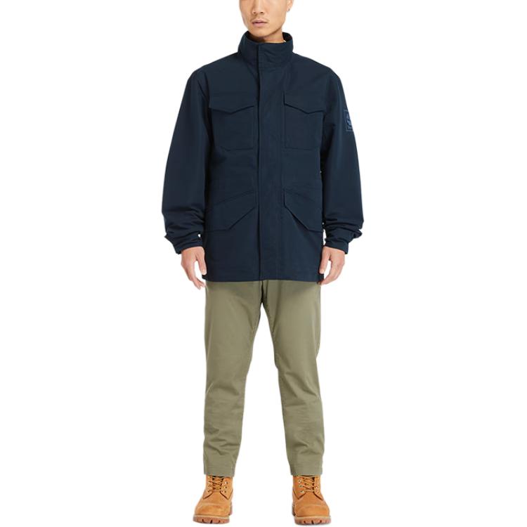 Timberland Куртка мужская водонепроницаемая с сплошным логотипом и воротником-стойкой, повседневная, темно-синяя, A2P6B-433