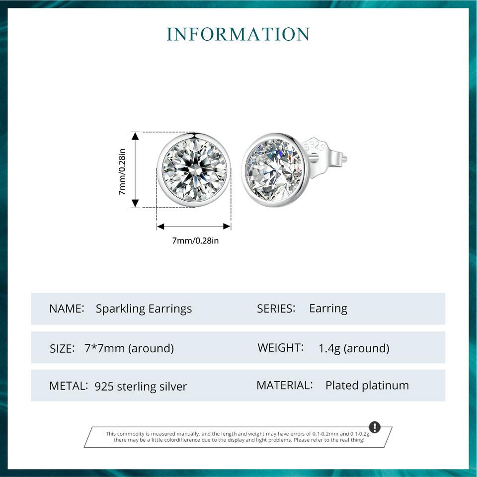 BAMOER Сверкающее серебро 925 пробы, сверкающие серьги-гвоздики, серьги-гвоздики с ободом, серьги с цирконом для женщин, ювелирные изделия на помолвку, подарок