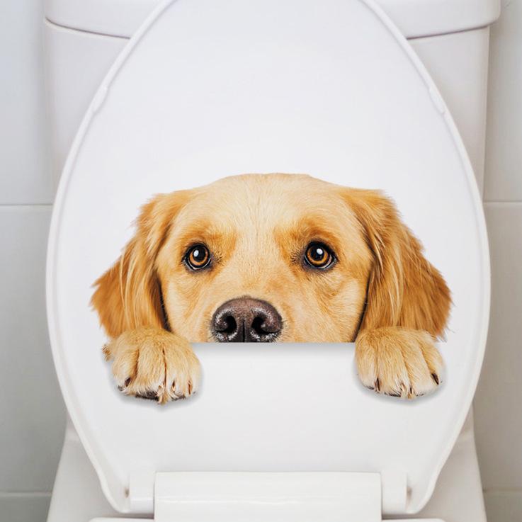 Cute Animal Wall Decals Creative Dog and Cat Cartoon Stickers for Waterproof Bathroom Toilet Seat