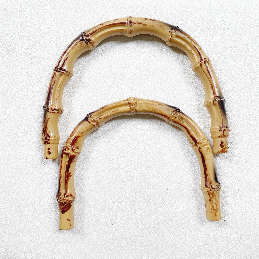 Handbag Handles U-Shape Bamboo Imitation Handle/Metal Link Buckle Set for DIY Lady Purse Handcrafted Bags Accessories