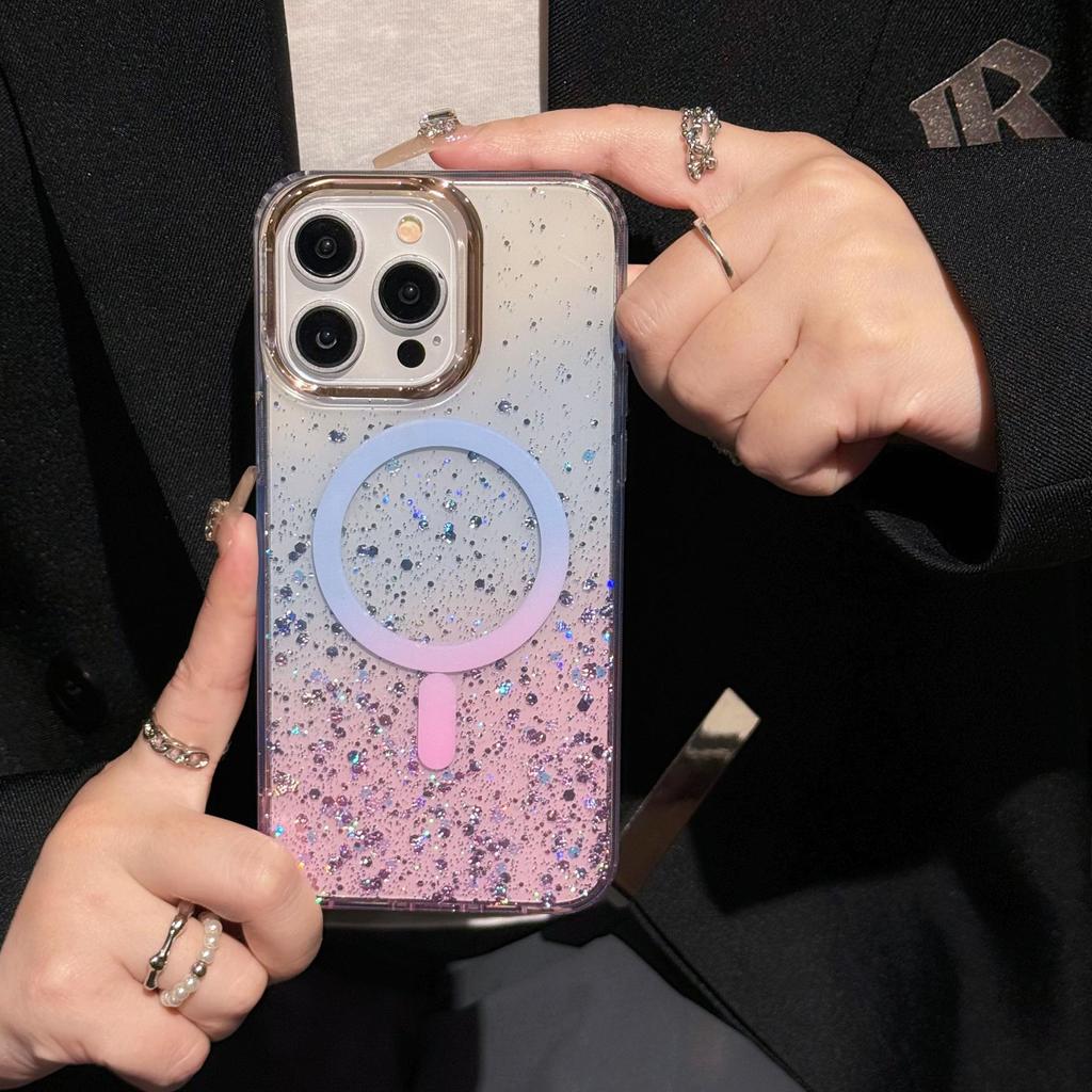 Чехол-бампер Apple iPhone 16/17 Pro с градиентом и блестками, магнитный, с полным покрытием для Pro Max