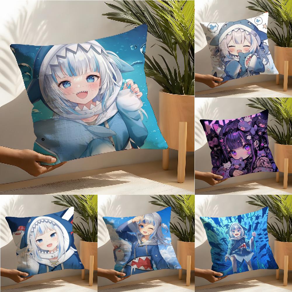 Kawaii Anime Hololive Gawr Gura Pillow Case Linen Cushion Covers For Decorative Sofa Home Pillows Case Car Chair Pillows Cases