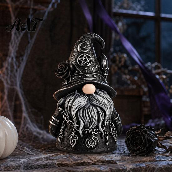 Wizard Hat Gnome with Stars Halloween Gothic Resin Figurine, Dark Faceless Doll for Witchcraft Decor Desk Shelf, Spooky Home Ornament, Trick or Treat