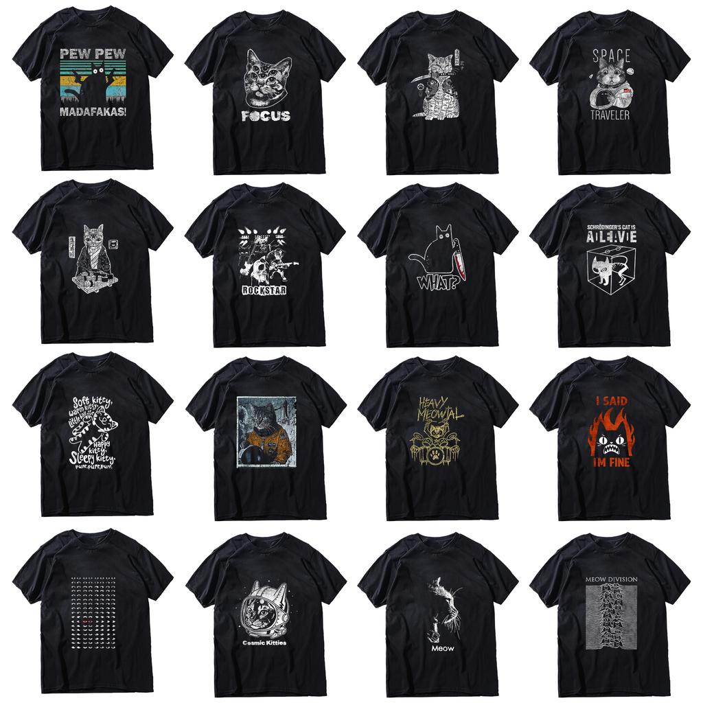 CA0213 100% Cotton Short Sleeve Cat Unisex T Shirt Casual Summer Loose Cat Mens Tshirt for Men Cool Men T-shirt Male Tee Shirts