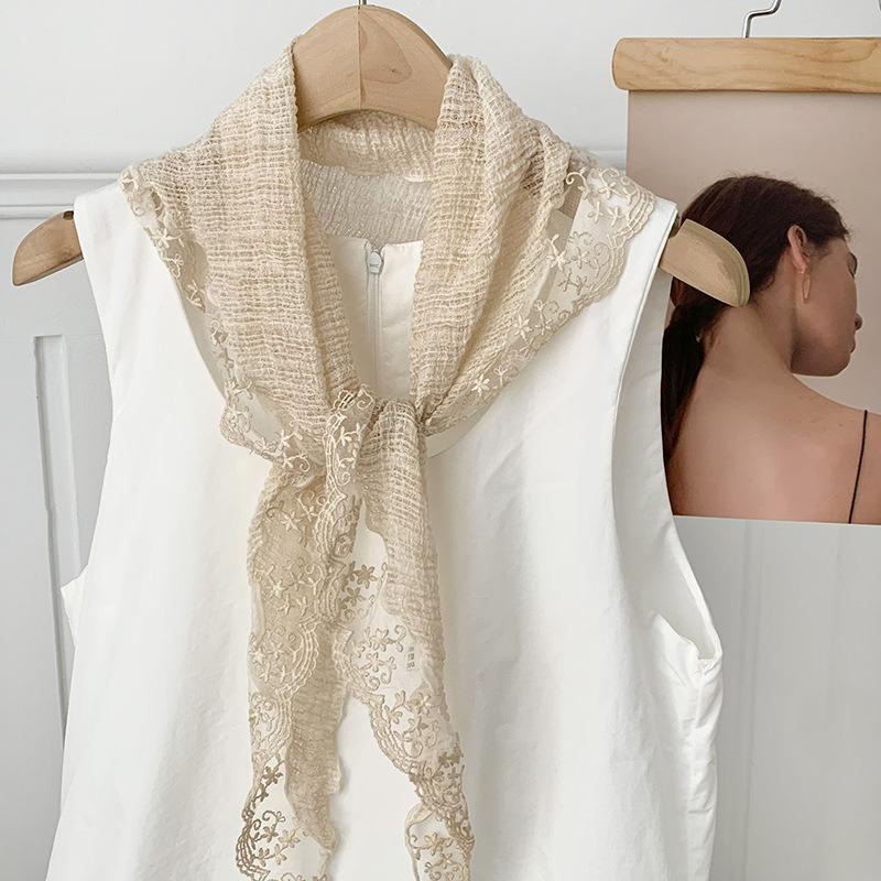 Triangle Scarf Scarf Women's New Lace Lace Solid Color Silk Scarf High-end Decorative Neck Protection Small Scarf Multi-purpose Headscarf