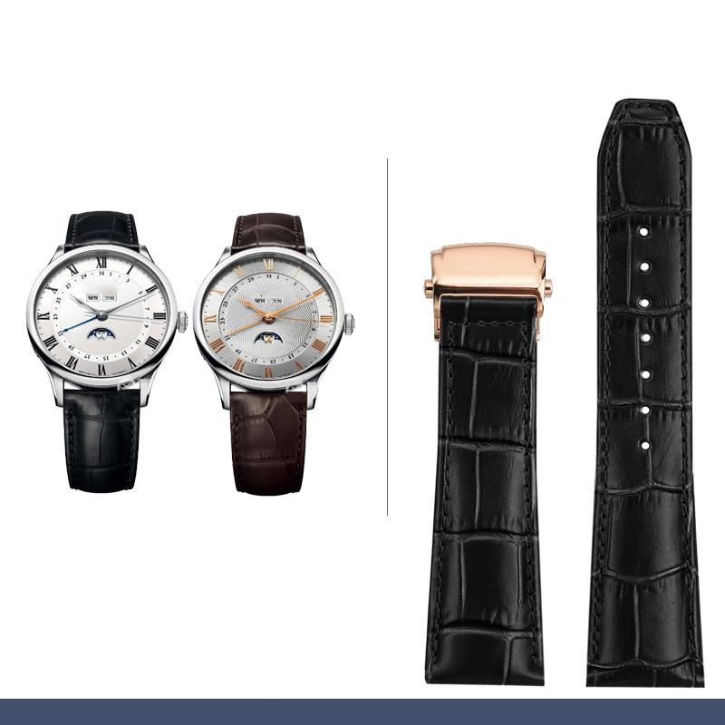 Classic Genuine Leather Watchband For MAURICE LACROIX Watches Strap Black Brown Blue 20mm 22mm Men with Folding Buckle Bracelet