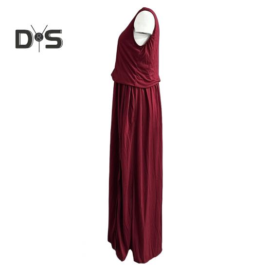 Женское летнее длинное платье без рукавов, повседневное платье макси с застежкой-молнией спереди, V-образным вырезом, карманом, плиссированным разрезом, платье миди