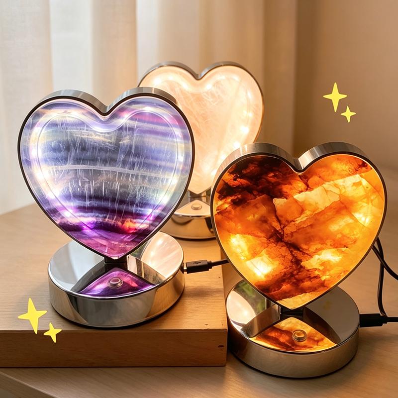 Natural Crystal LED Lamp Multi Shape Heart Moon Star Butterfly USB Night Light for Gift