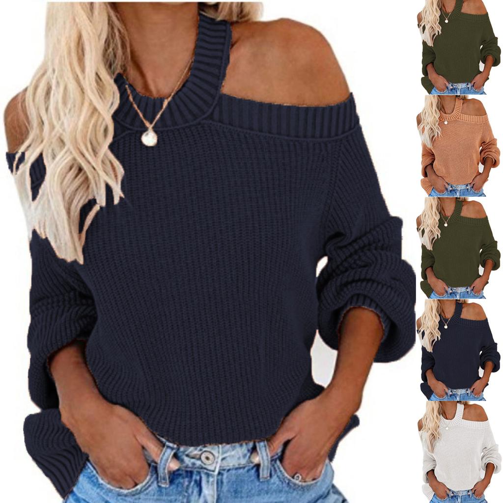 Women's Solid Color Sexy Off Shoulder Loose Knit Sweater Top
