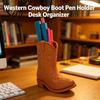 Retro Western Desktop Decor Cowboy Boot Pen Holder, Rustic Style 3D Printed Makeup Brush Storage Home Accents Cup, Compact Size Creative Ornament, for