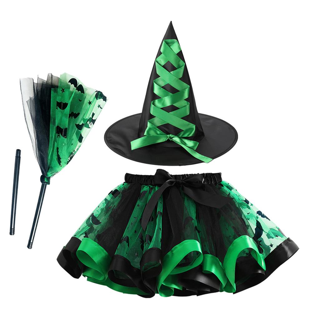 Girls' Halloween Tutu, Witch Hat & Broomstick Fluffy Skirt Set