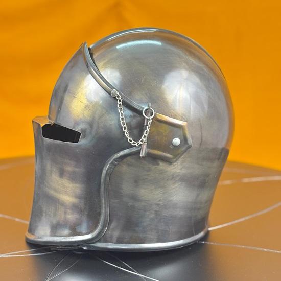 Gray Barbout Helmet Medieval Knight Armor 18g Mild Steel LARP Cosplay Warrior Helmet Barbout