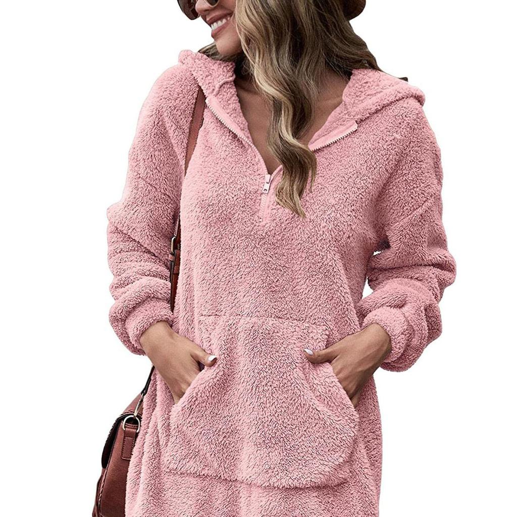 Женская двухсторонняя флисовая куртка с капюшоном, свободная застежка-молния, плюшевый карман