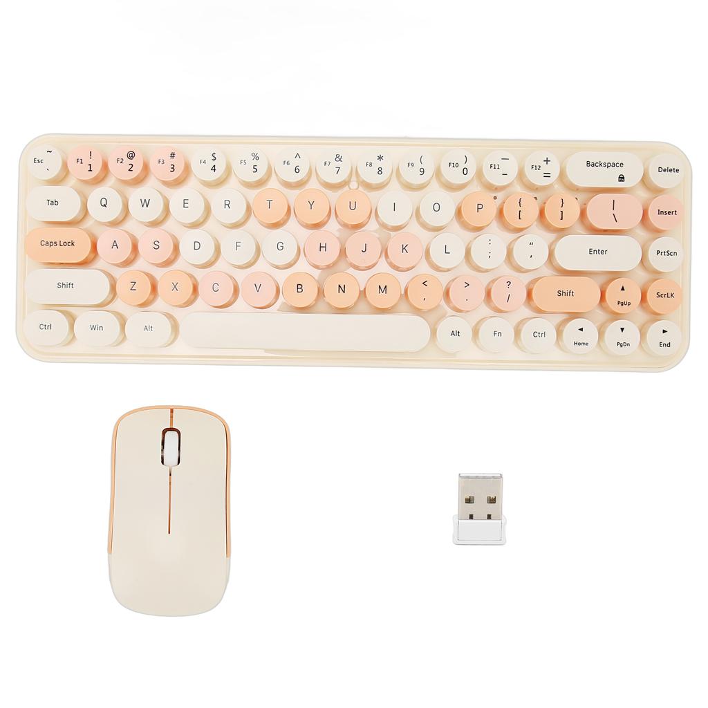 Keyboard Mouse Combo 2.4GHz Wireless Cute Retro 68 Round Keycaps 3 DPI Keyboard and Mouse for
