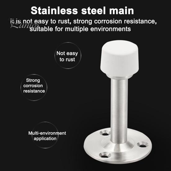 Stainless Steel Door Stopper Wall Protector Adhesive No Drilling Anti-collision Wall Mount Glass Wooden Door Spring Loaded Rubber Bumper Doorstop