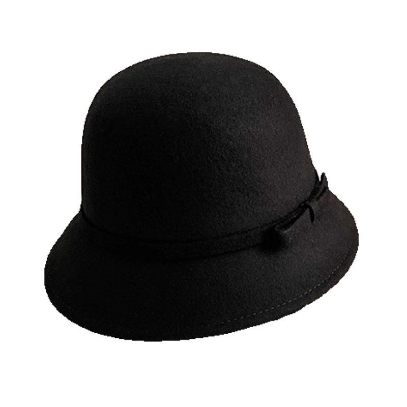 New Hepburn woolen bucket hat women's French retro autumn and winter top hat basin hat elegant white hat