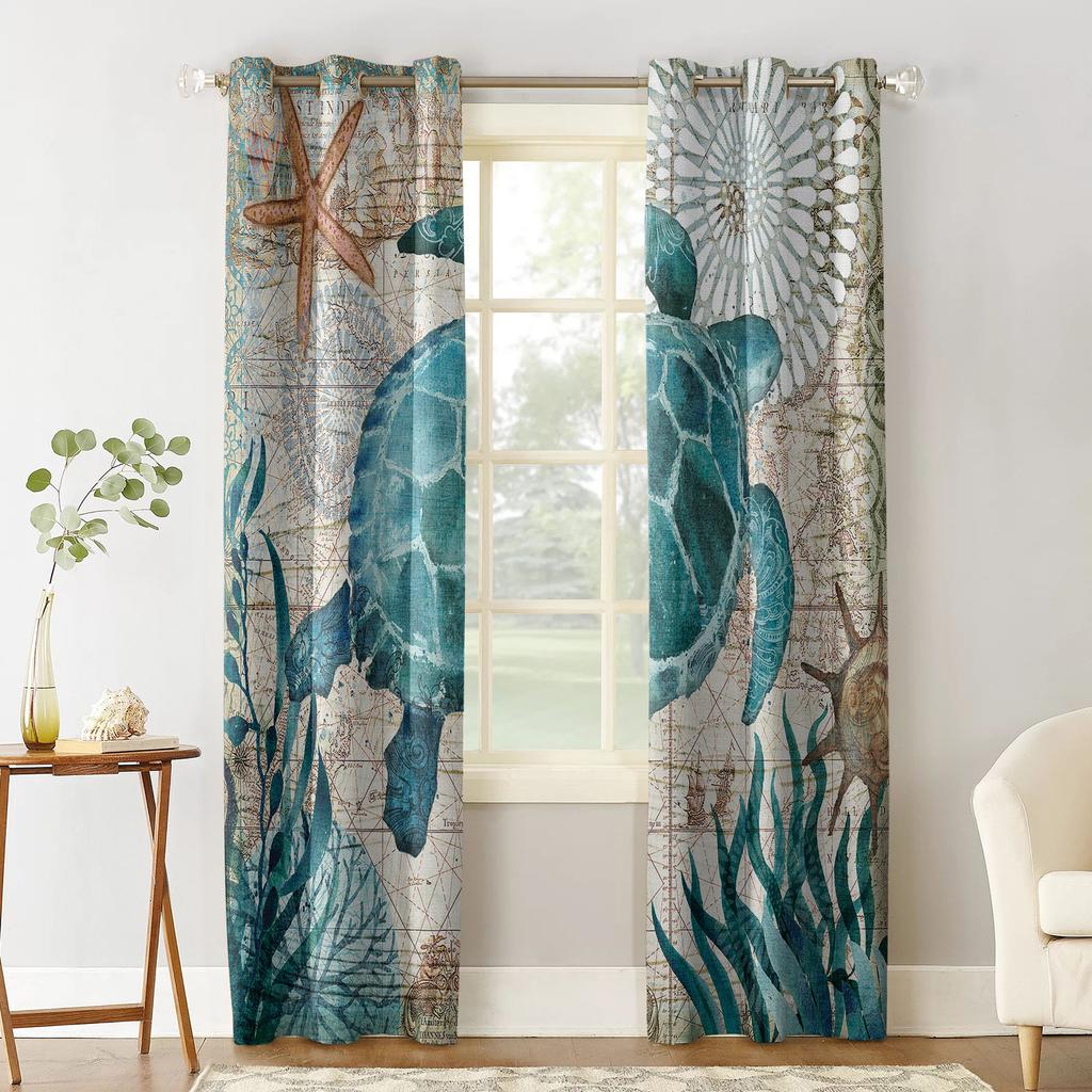 Sea Turtle Ocean Creature Landscape Blackout Curtains For Living Room Bedroom Window Treatment Blinds Drapes Kitchen Curtains