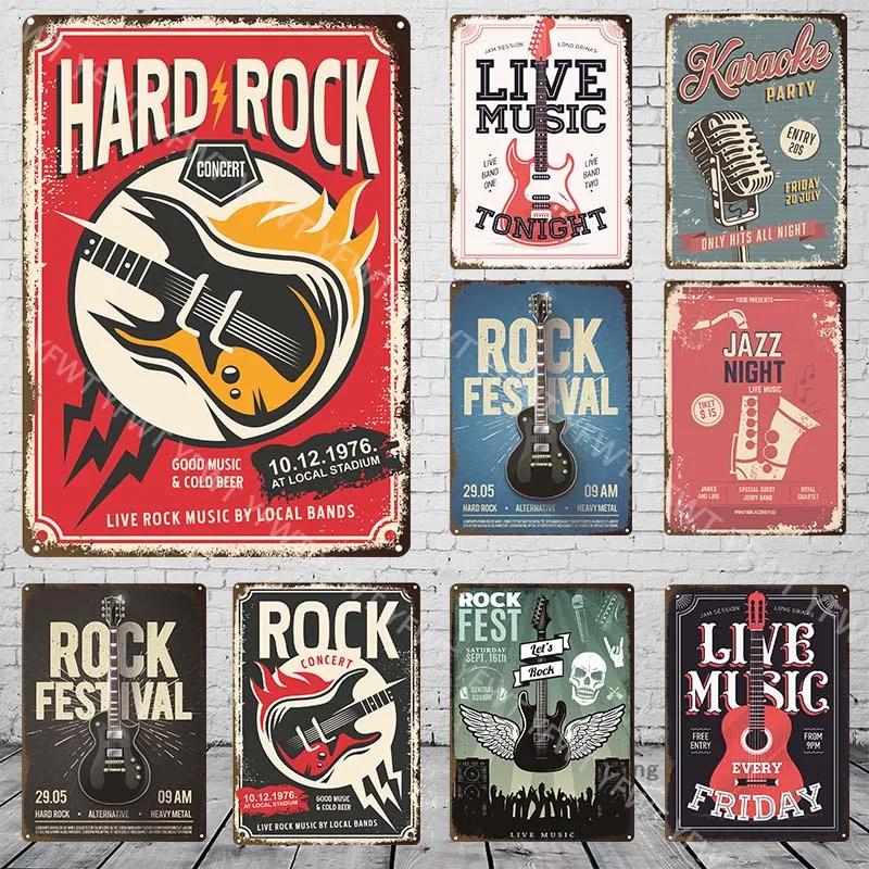 pc Vintage Rock Music Metal Poster Tin Signs Retro Guitar Rock Party Metal Plates Wall Art for Bar Pub Home Wall Art Decor