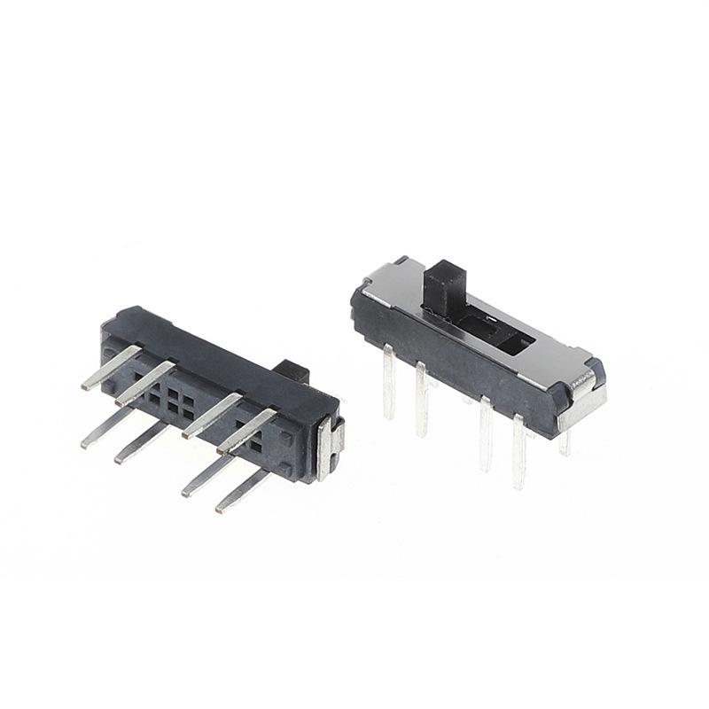 High-Temp Mini Toggle Slide Switch MSS-23D18, 3-Position, 8-Pin, Vertical Plugin, Black Glue